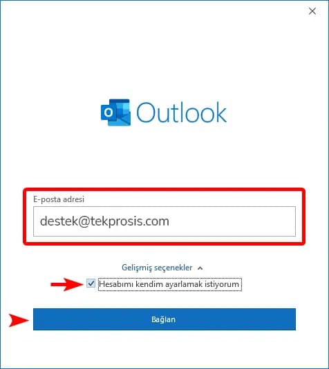Adım 1: Outlook'u Açın ve E-posta Adresi Girin