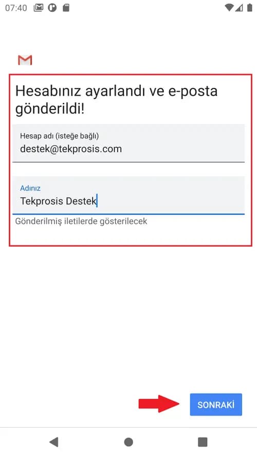 Adım 12: Hesap Başarıyla Eklendi