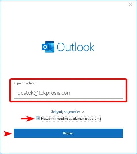 Adım 1: Outlook'u Açın ve E-posta Adresi Girin
