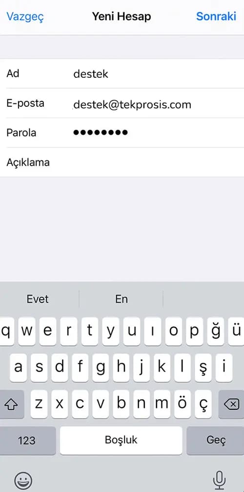 Adım 5: Mail Hesabı Ekle