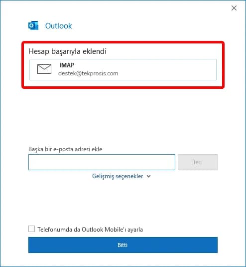 Adım 5: IMAP Kurulumunu Tamamlayın